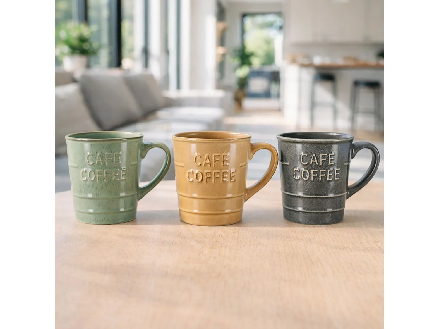Novastyl - Lot 6 Mugs Coffee Time 21cl En Gres 3 Couleurs Assorties