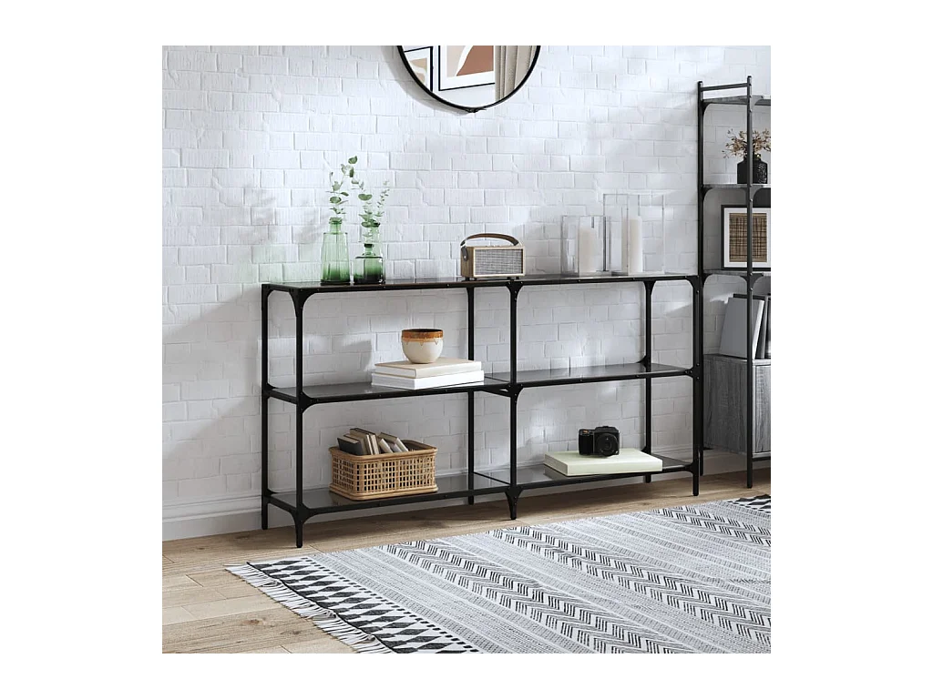 Mesa consola con superficie de vidrio negro acero 158,5x30x81cm