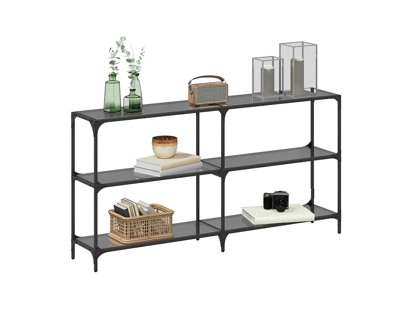 Mesa consola con superficie de vidrio negro acero 158,5x30x81cm