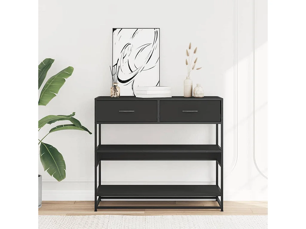 Table console noir 90x35x80 cm bois d&#039;ingénierie