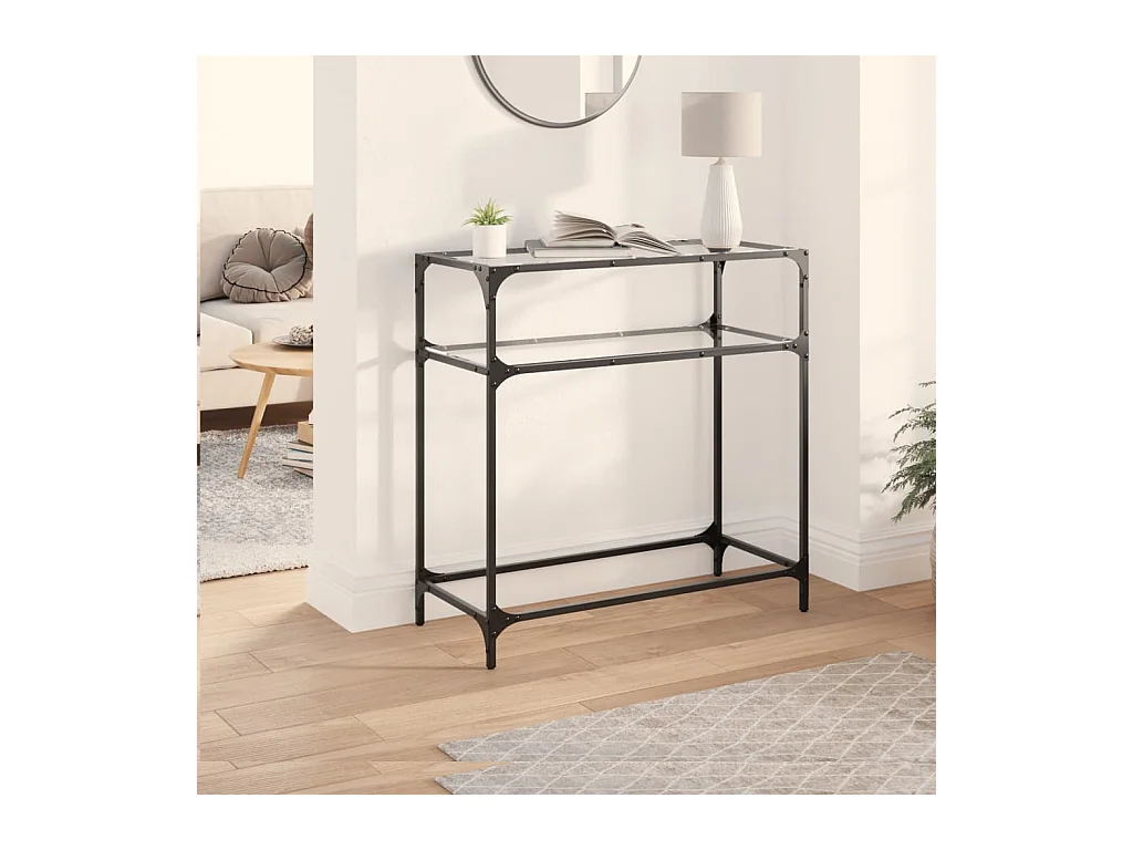 Table console avec dessus en verre transparent 80x35x81cm acier