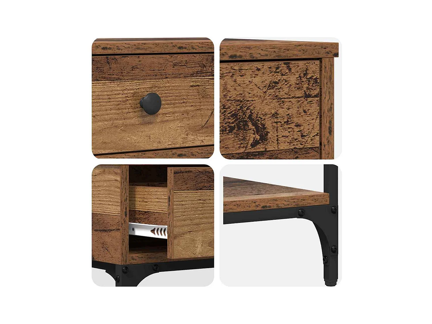 Wandtafel met lade Oud hout 75 x 34.5 x 75 cm Bewerkt hout