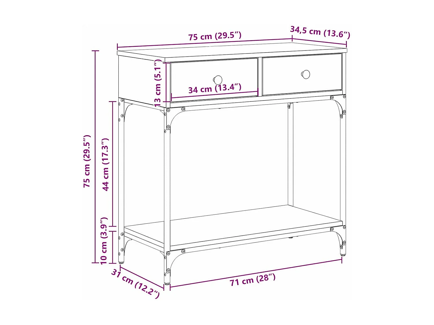 Table console Bois ancien 75 x 34,5 x 75 cm Bois d'ingénierie
