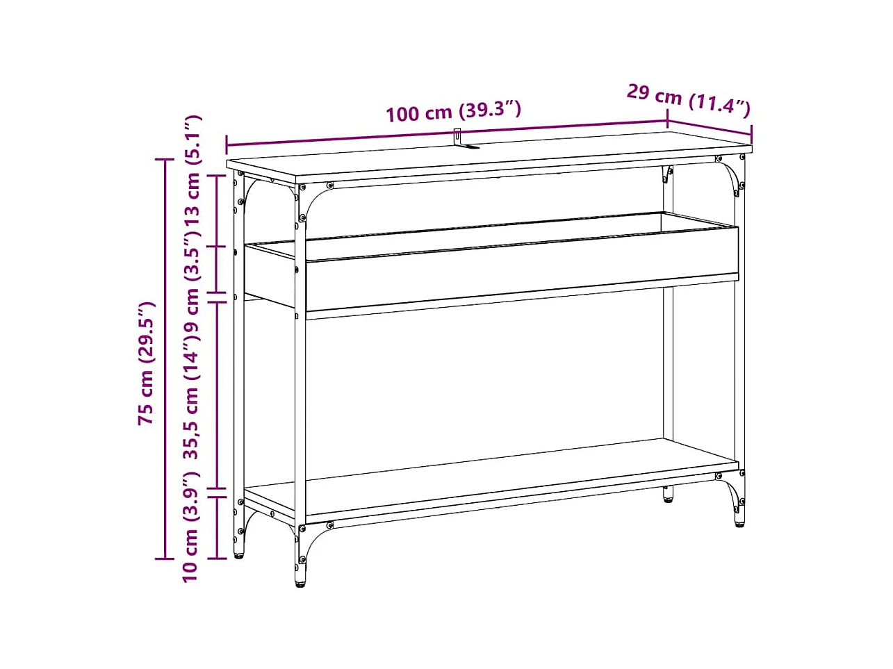 Mesa Consola Madera vieja 100 x 29 x 75 cm Madera contrachapada