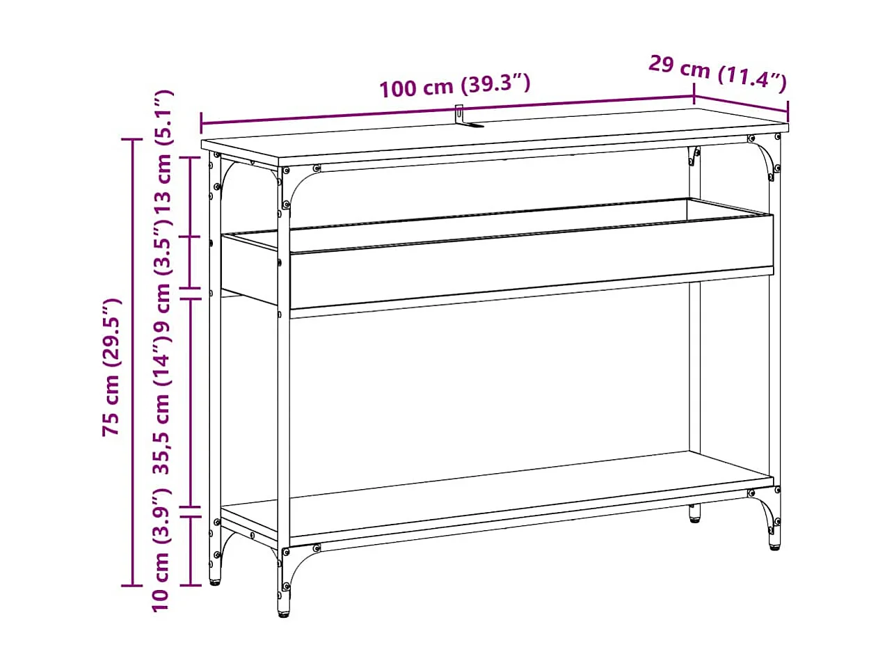 Mesa Consola Madera vieja 100 x 29 x 75 cm Madera contrachapada