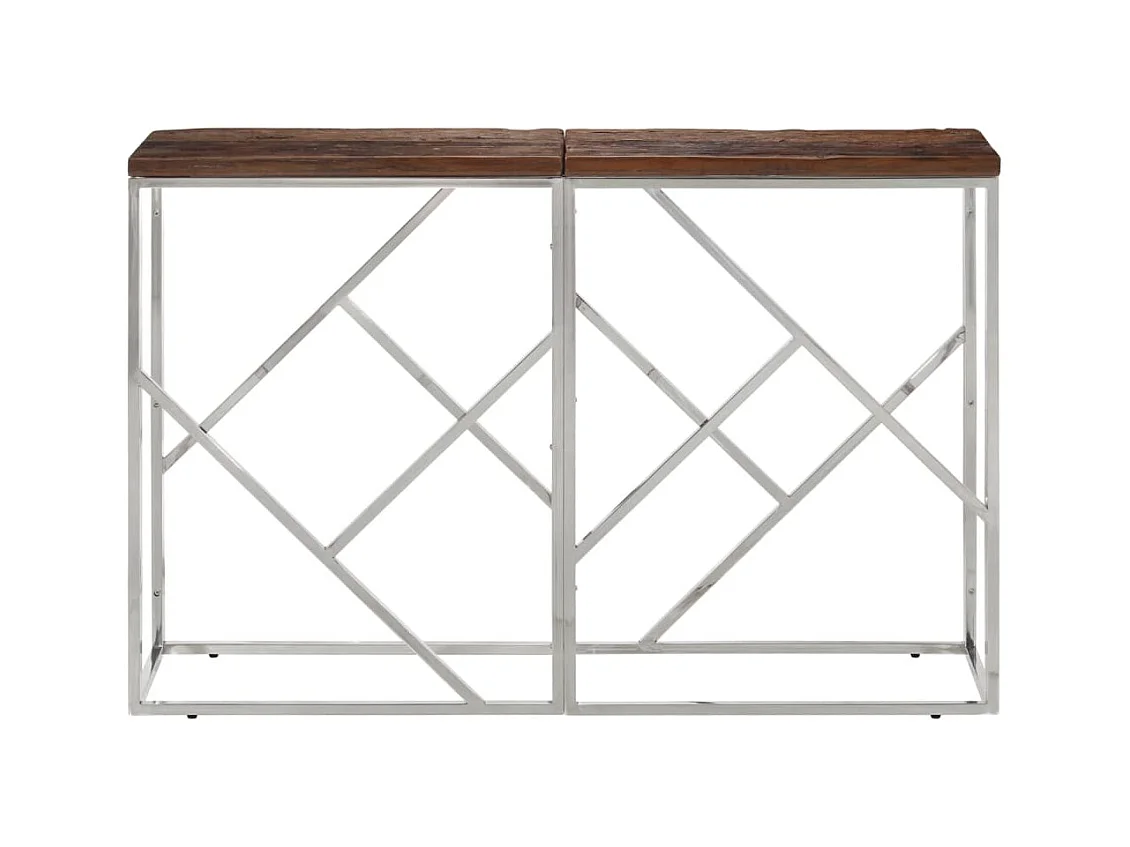 Table console argenté acier inoxydable et bois de mélèze massif
