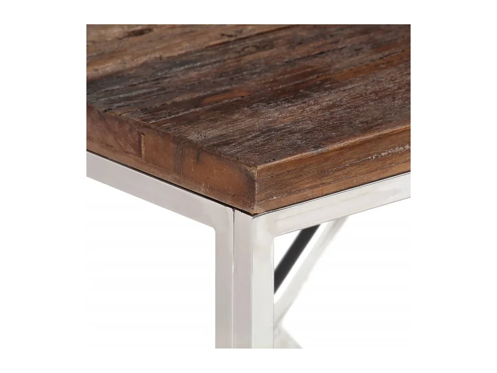 Table console argenté acier inoxydable et bois de mélèze massif