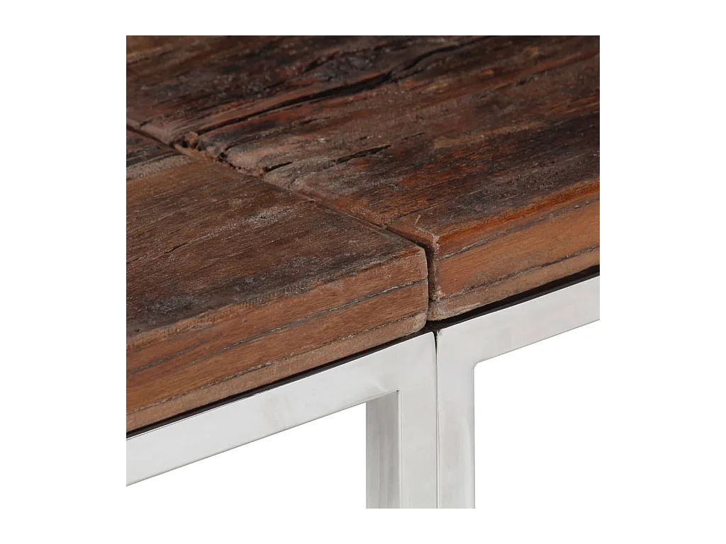 Table console argenté acier inoxydable et bois de mélèze massif