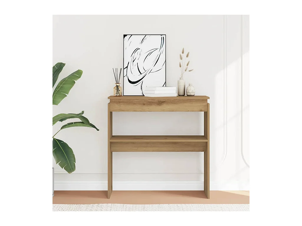 Table console chêne artisanal 80x30x80 cm bois d'ingénierie