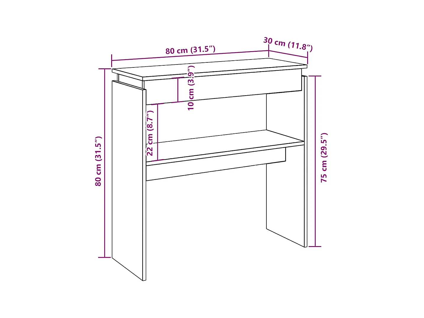 Table console chêne artisanal 80x30x80 cm bois d'ingénierie