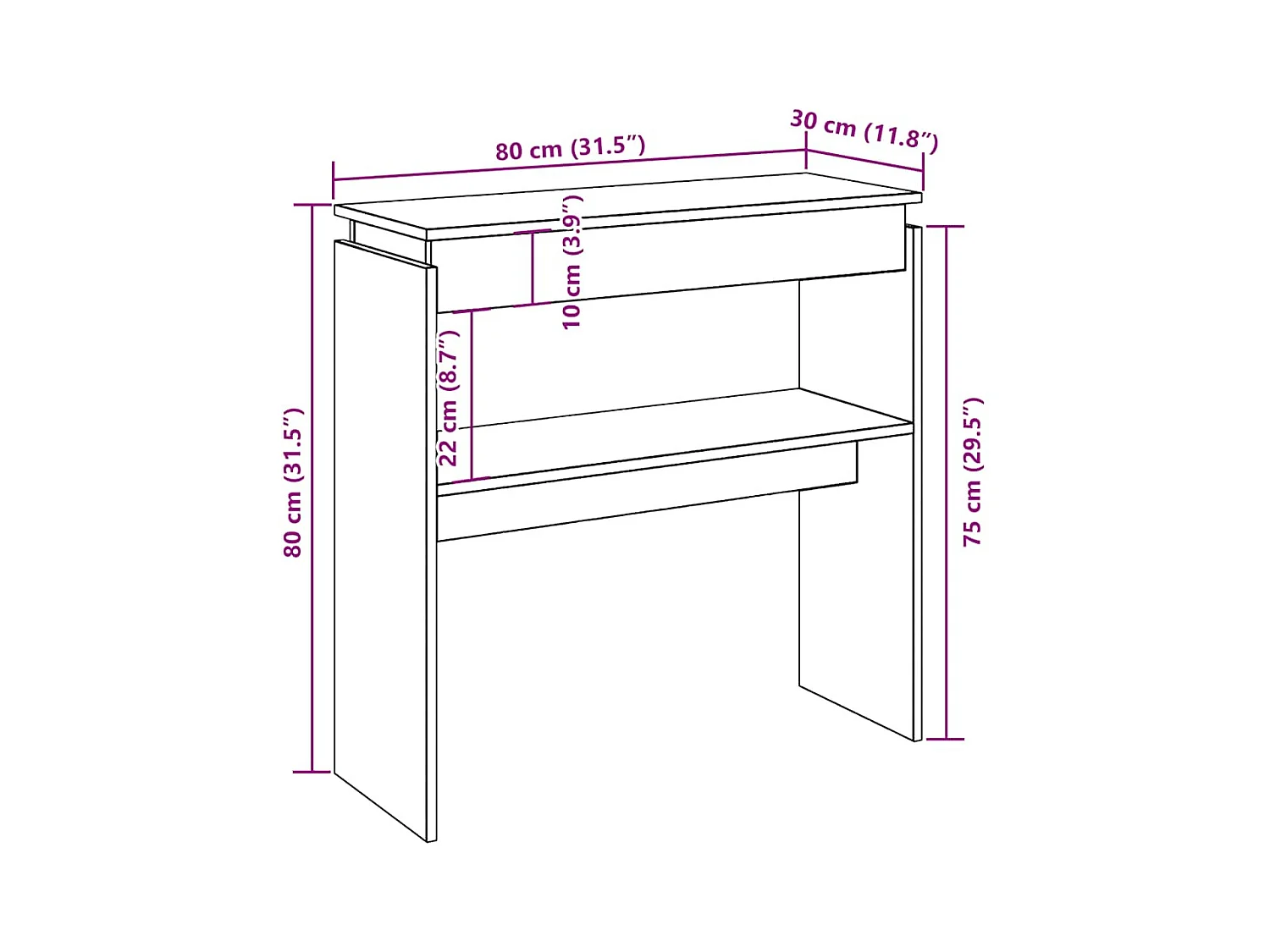 Table console chêne artisanal 80x30x80 cm bois d'ingénierie
