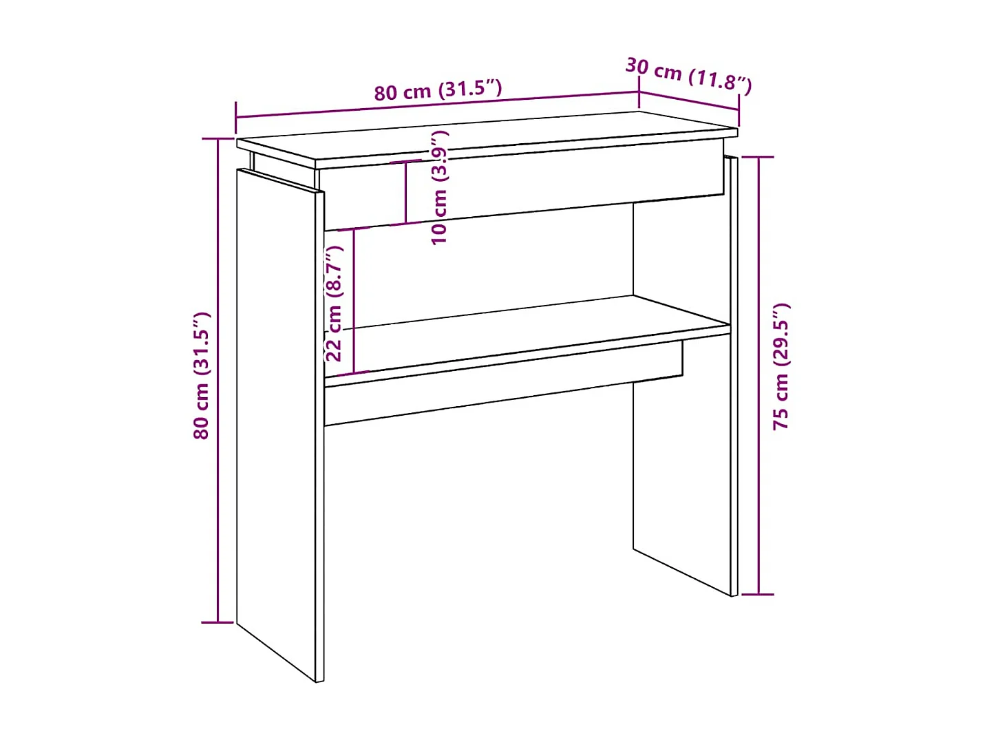 Table console chêne artisanal 80x30x80 cm bois d'ingénierie