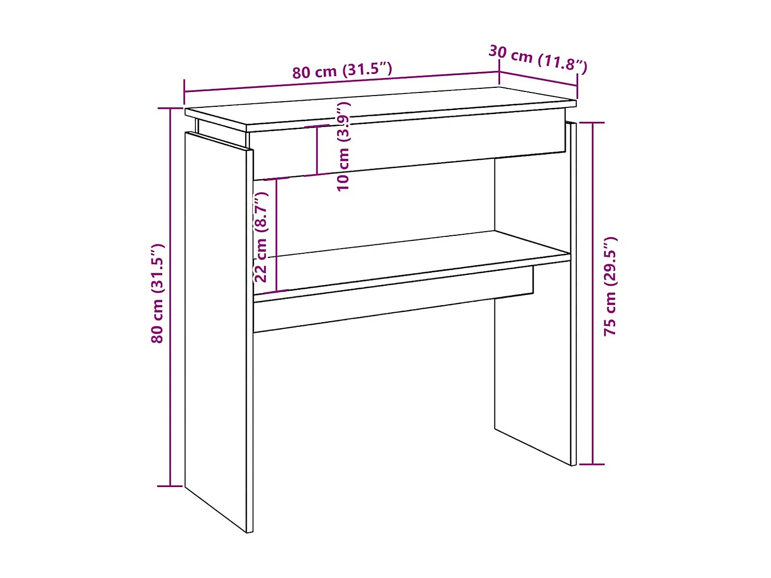 Table console chêne artisanal 80x30x80 cm bois d'ingénierie