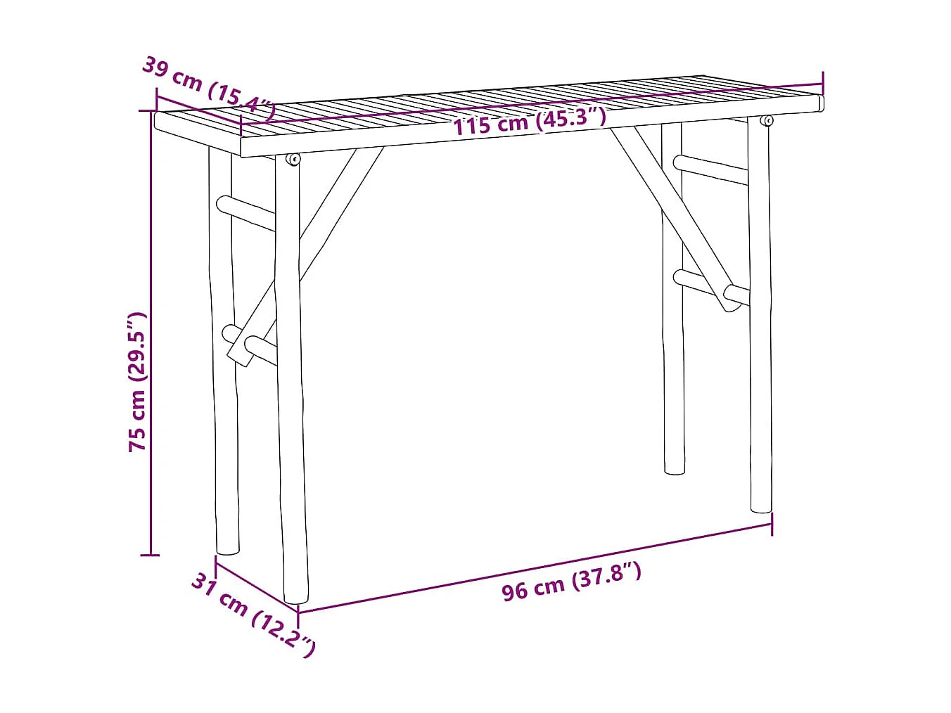 Table console 115x39x75 cm bambou
