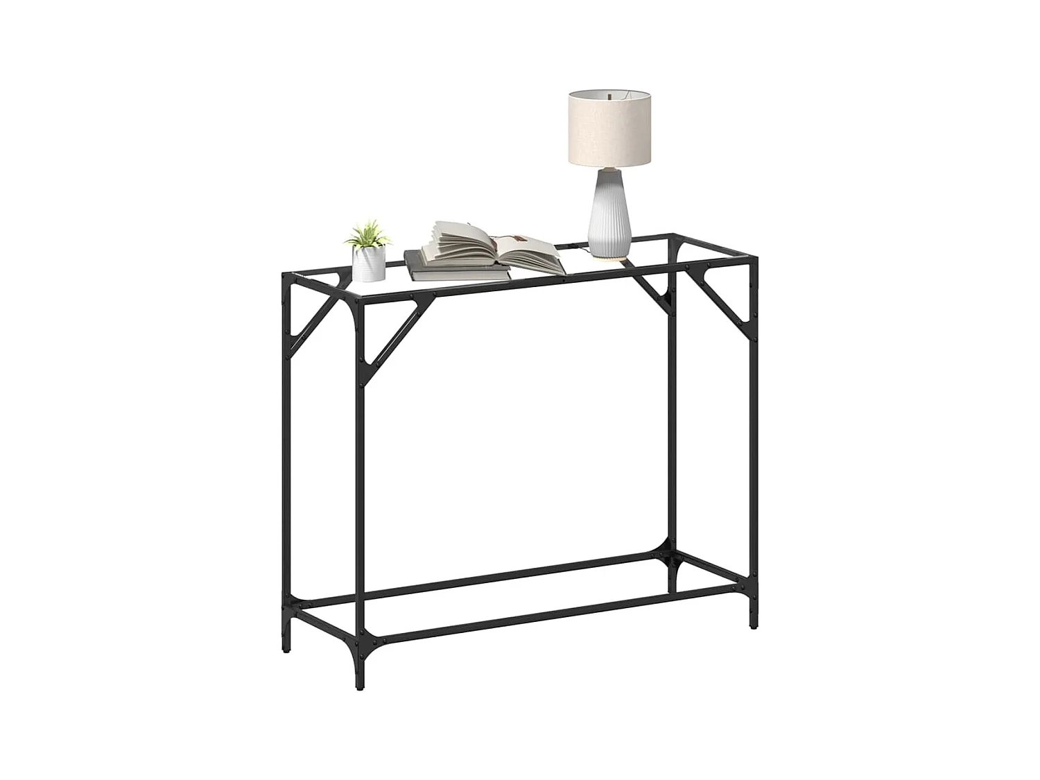 Table console avec dessus en verre transparent 98x35x81cm acier