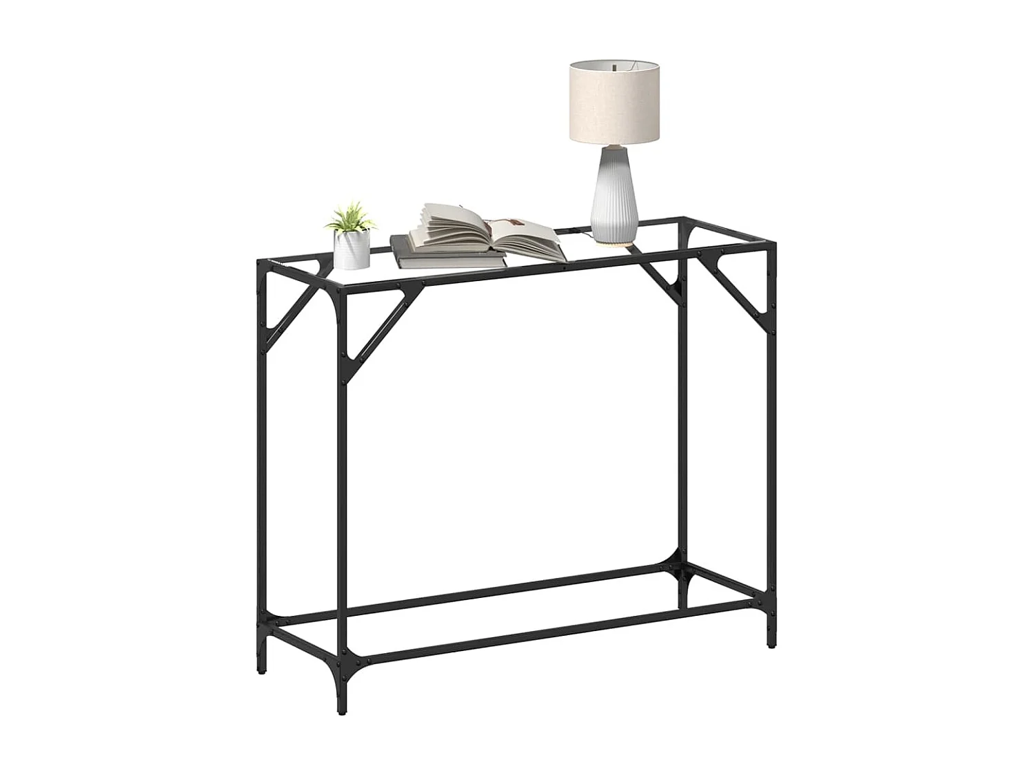 Table console avec dessus en verre transparent 98x35x81cm acier