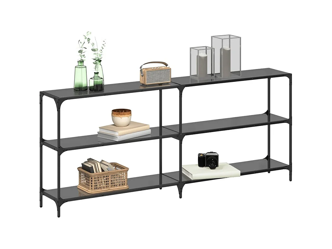 Mesa consola con superficie de vidrio negro acero 194,5x30x81cm