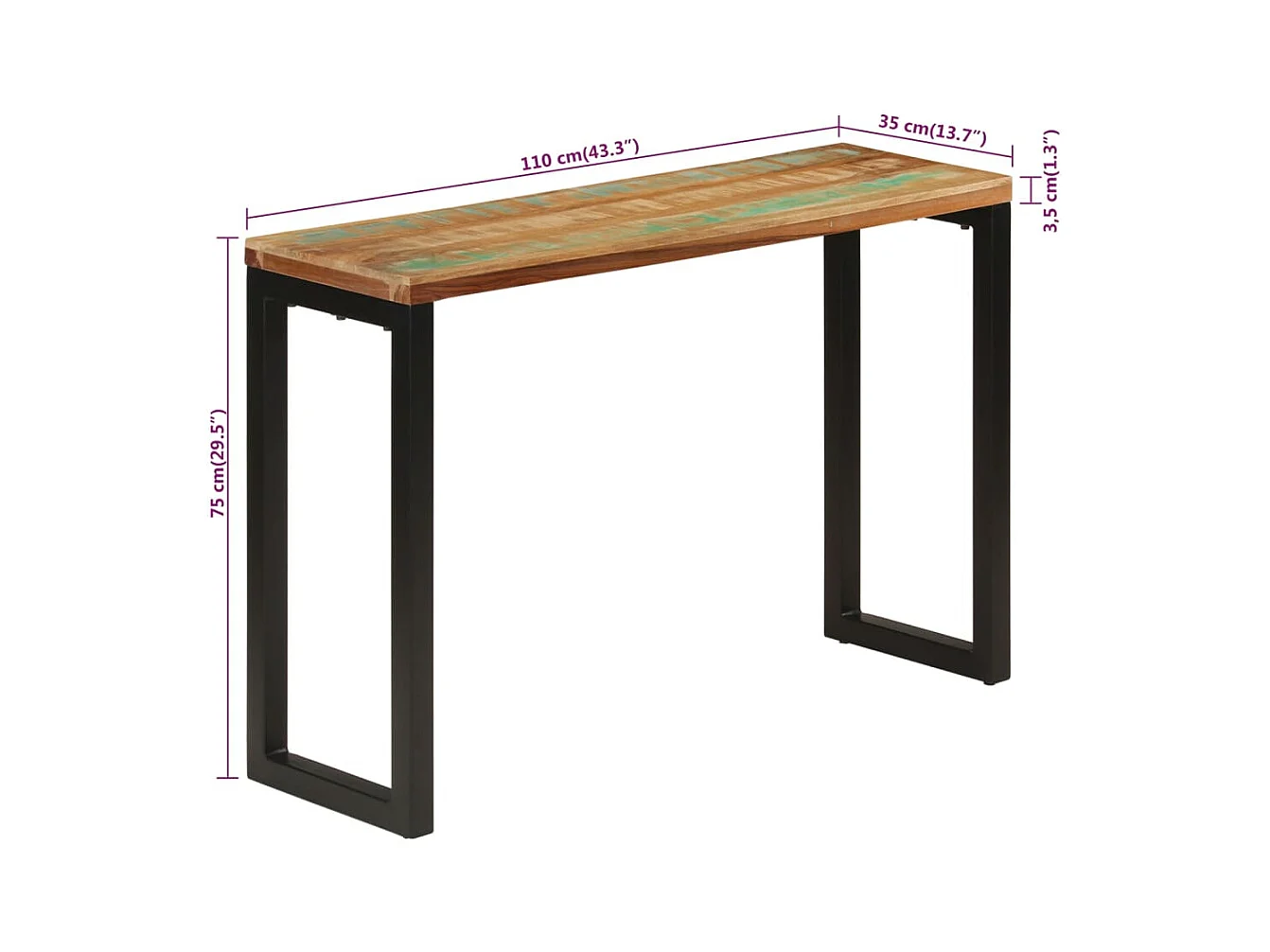 Mesa consola madera maciza reciclada 110x35x75 cm