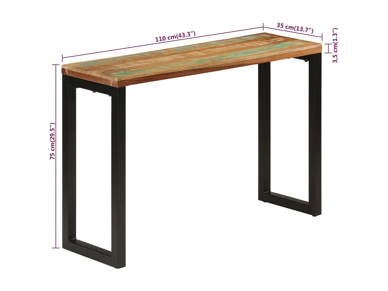Wandtafel 110x35x75 cm massief gerecycled hout
