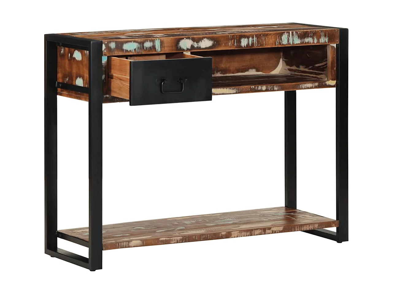 Table console multicolore 100x35x75 cm bois massif récupération