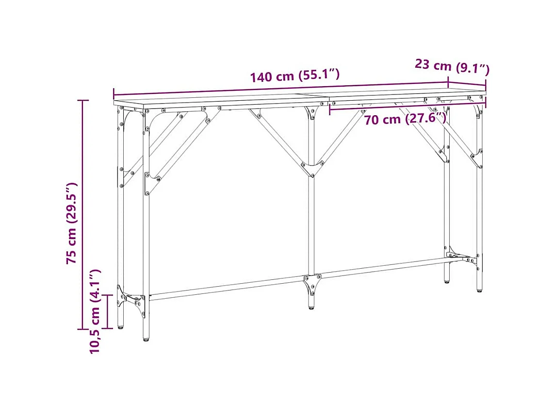 Wandtafel Oud Hout 140 x 23 x 75 cm Samengesteld hout en metaal