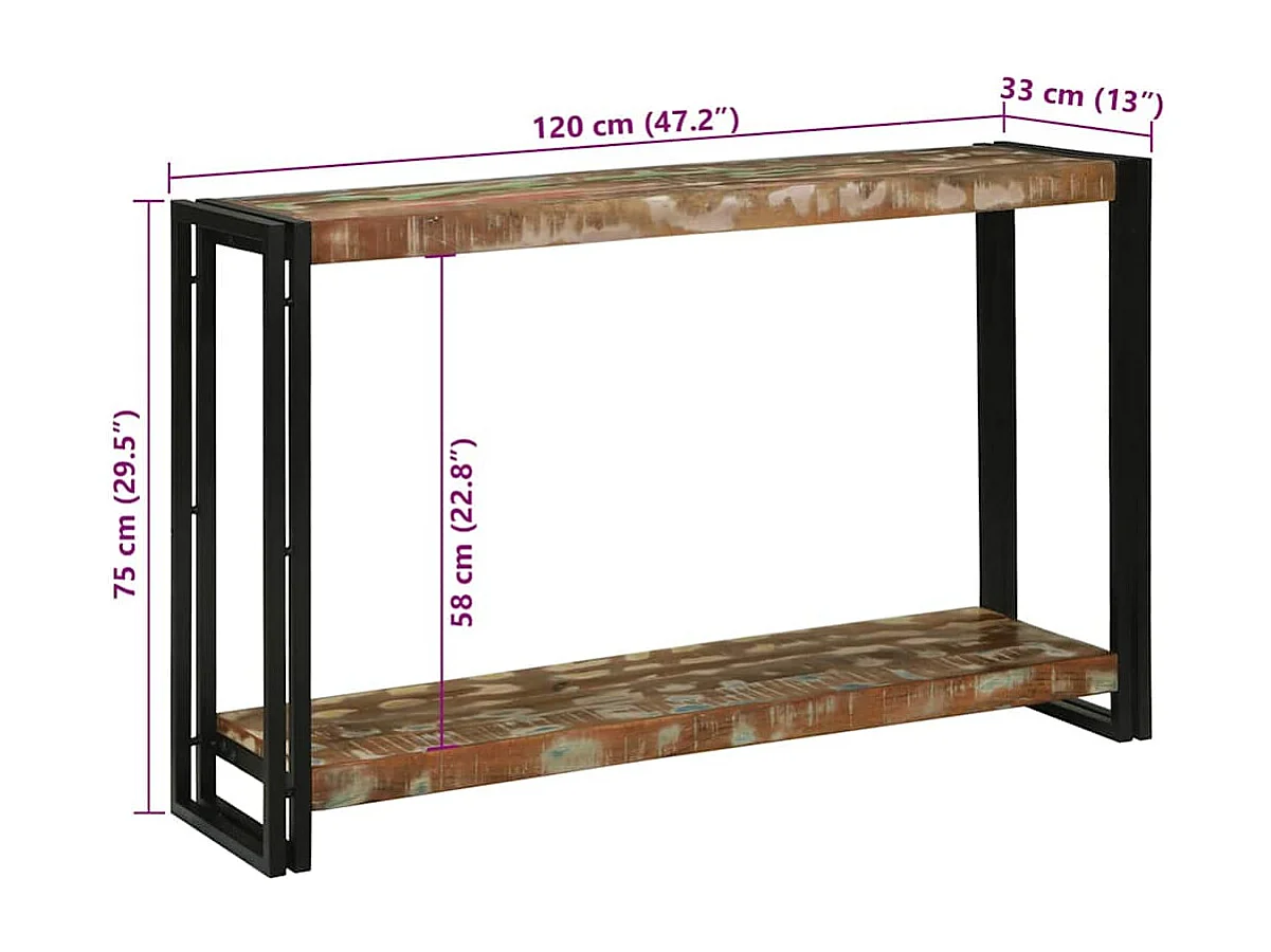 Table console 120 x 33 x 75 cm bois de récupération massif