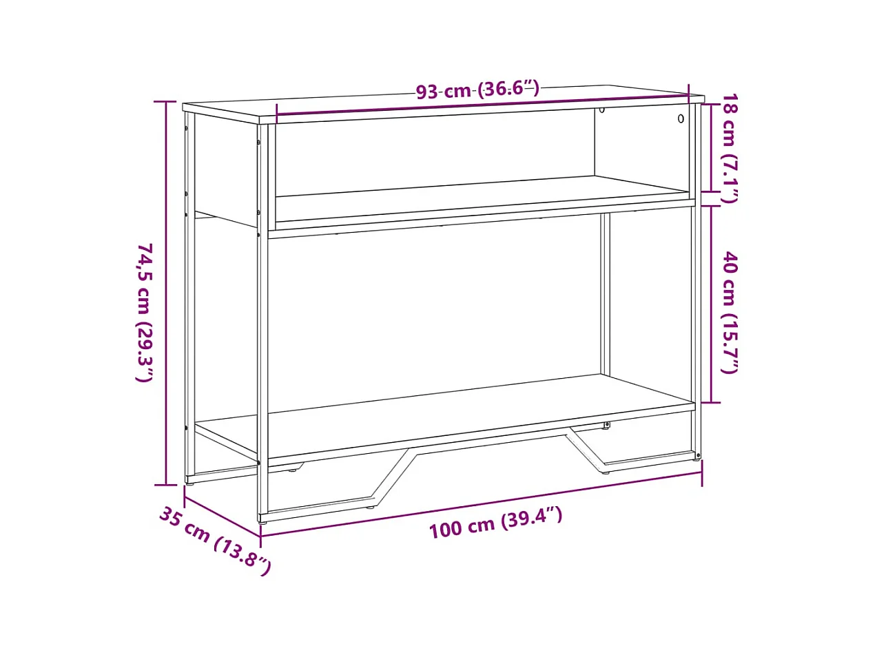 Mesa consola madera de ingeniería roble ahumado 100x35x74,5 cm