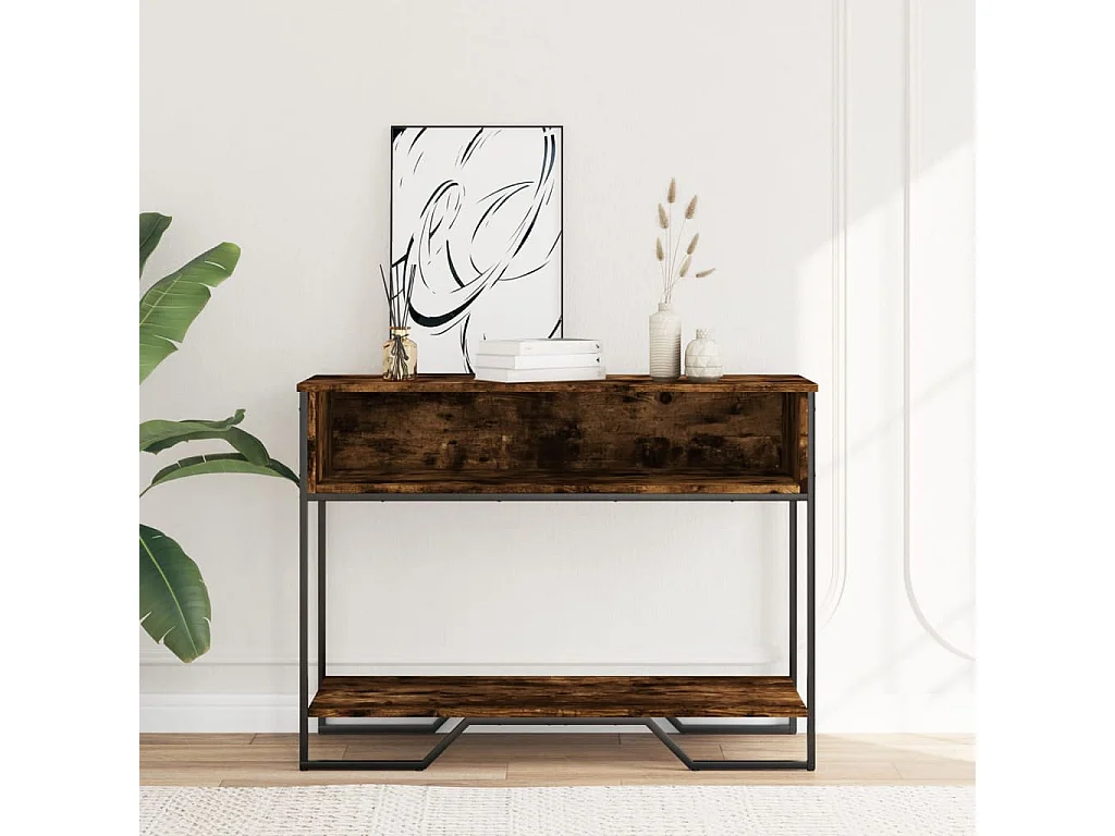 Table console chêne fumé 100x35x74,5 cm bois d'ingénierie