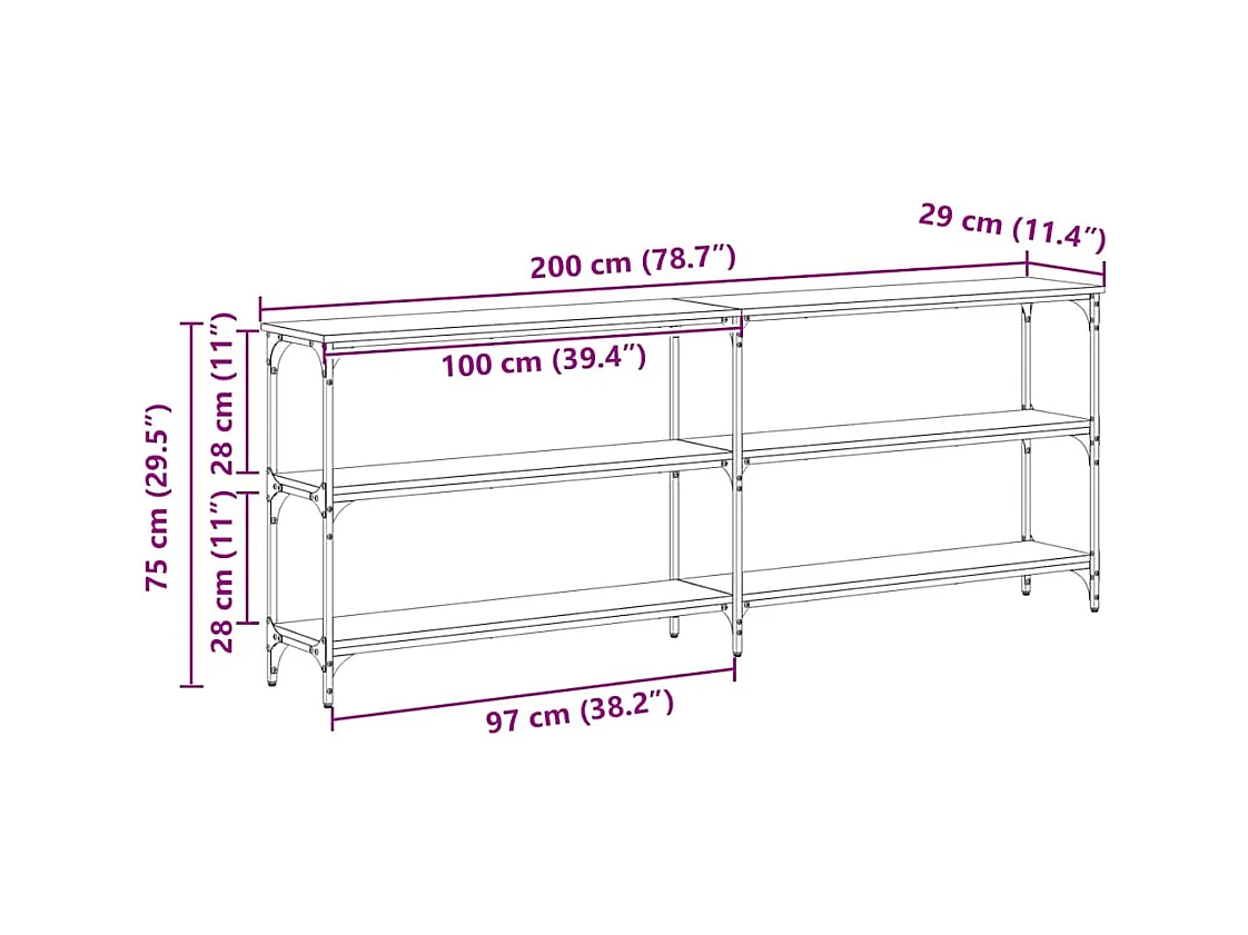 Console Tafel artisanaal eikenkleurig 200 x 29 x 75 cm