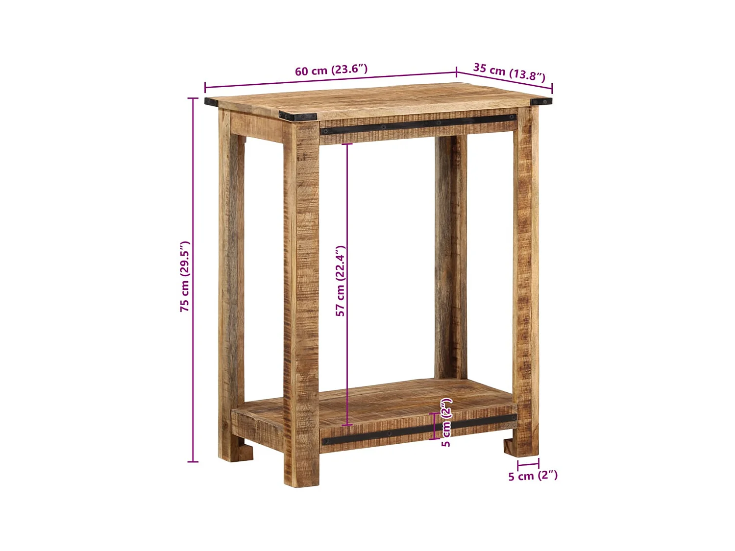 Mesa consola de madera maciza de mango 60x35x75 cm