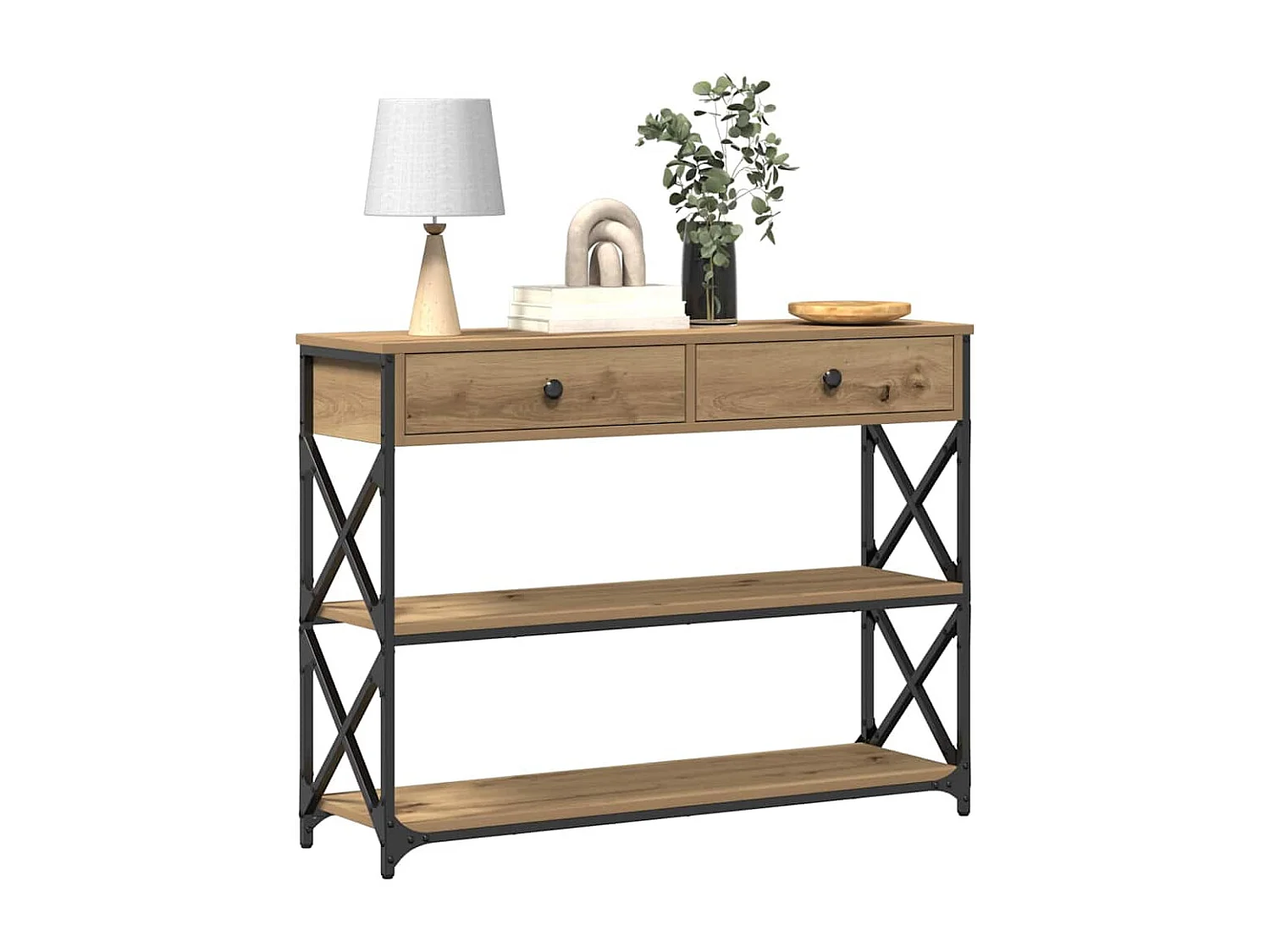 Table Console avec tiroir chêne artisanal 100 x 28 x 75 cm