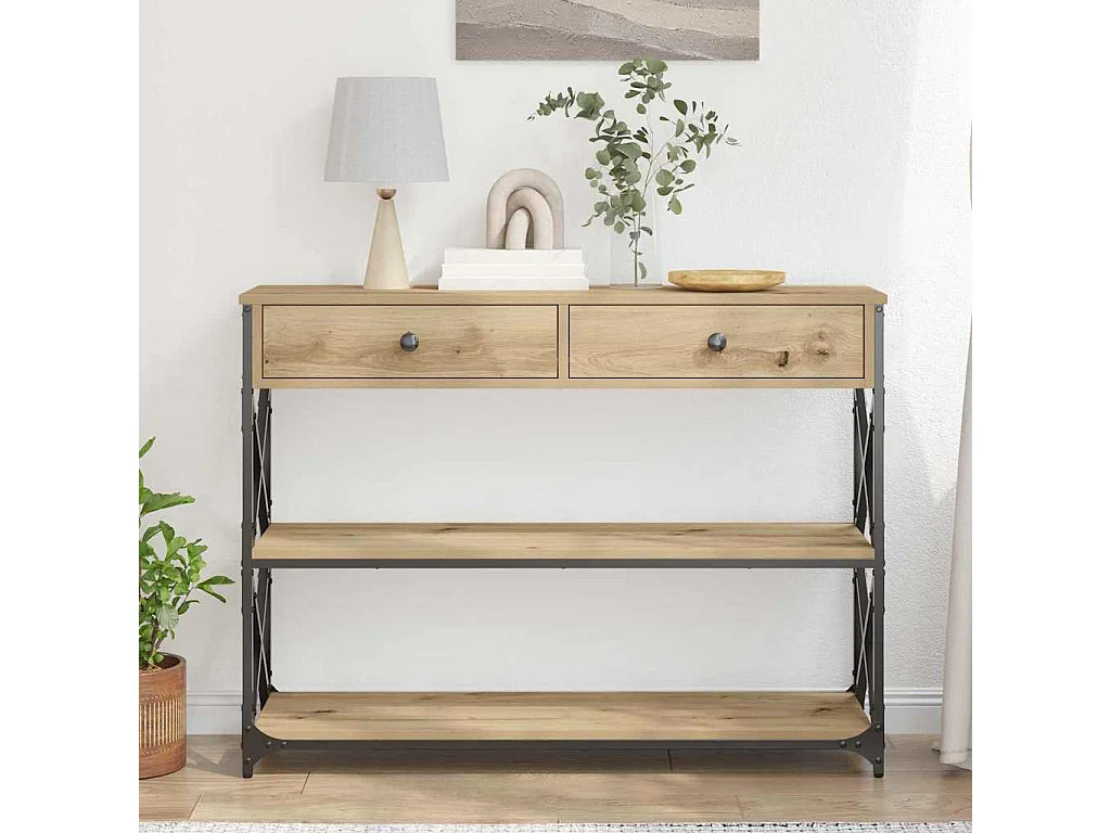 Table Console avec tiroir chêne artisanal 100 x 28 x 75 cm