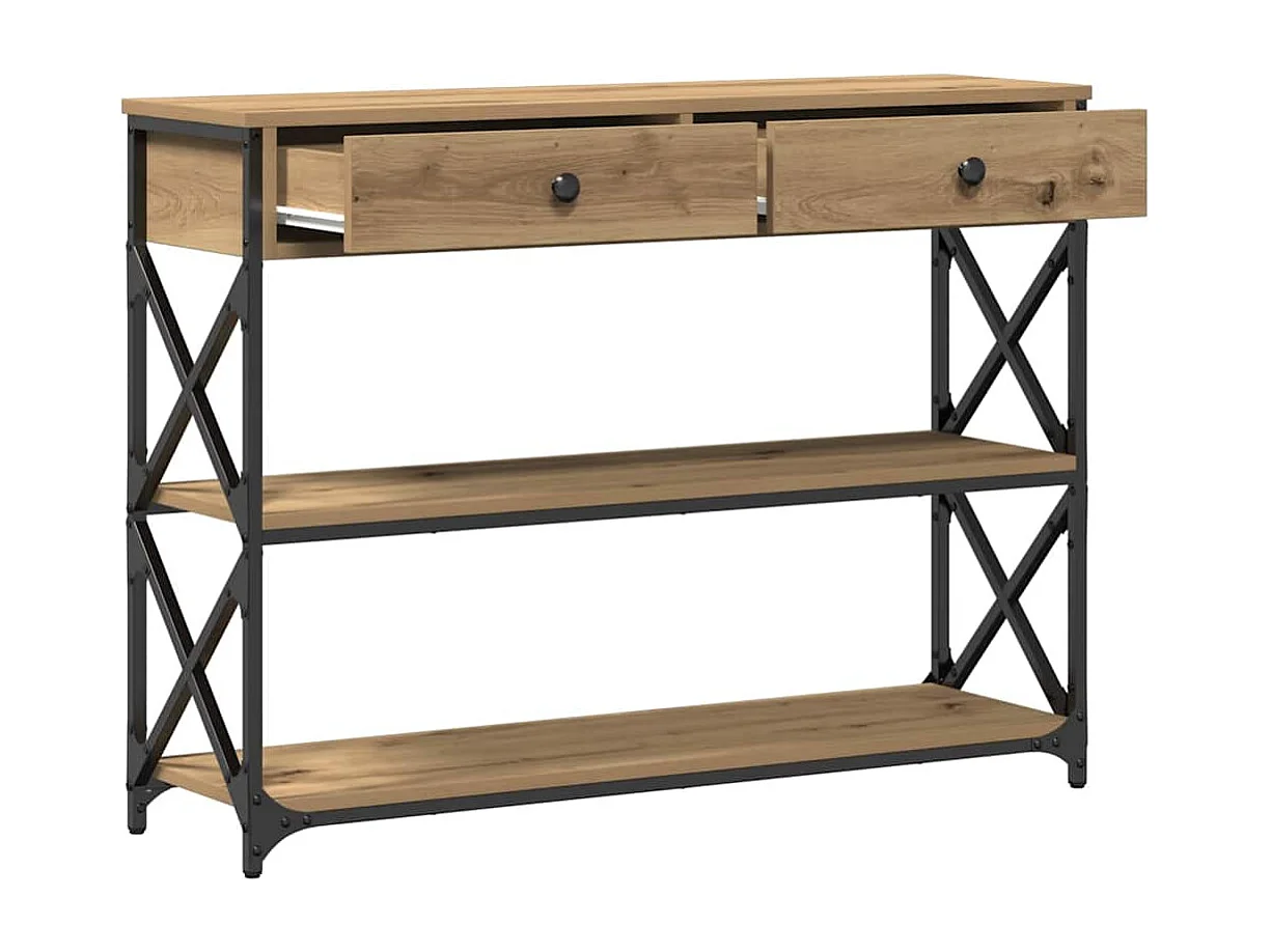 Table Console avec tiroir chêne artisanal 100 x 28 x 75 cm