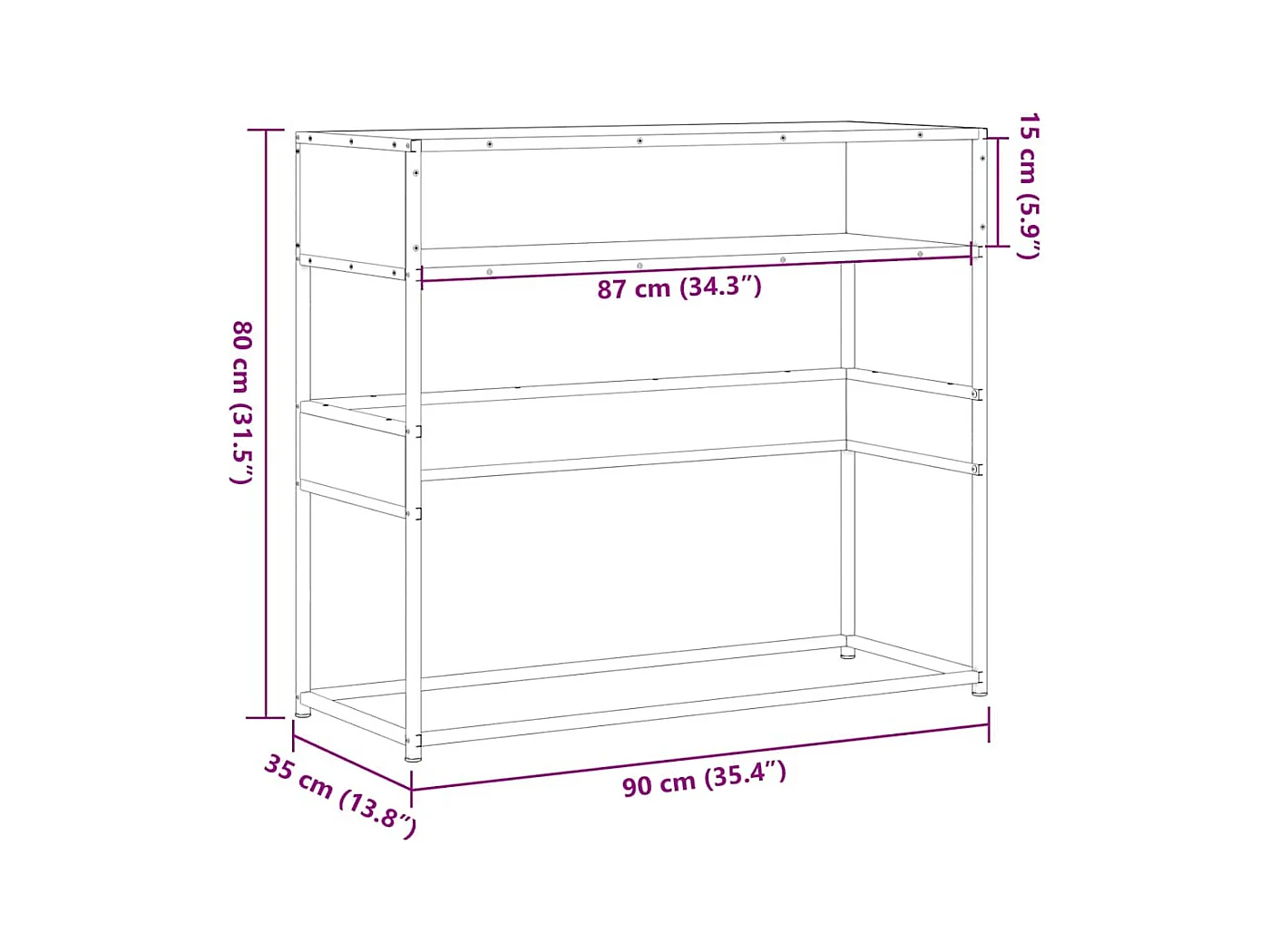 Mesa consola 90x35x80 cm derivados de madeira cinzento sonoma