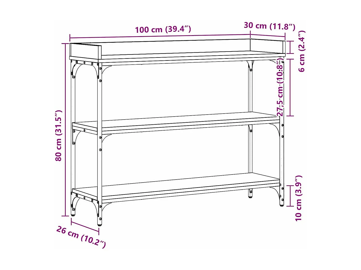 Table Console avec étagère Chêne noir 100 x 30 x 80 cm