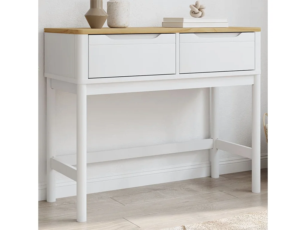 Table console FLORO blanc 89,5x36,5x73 cm bois de pin massif