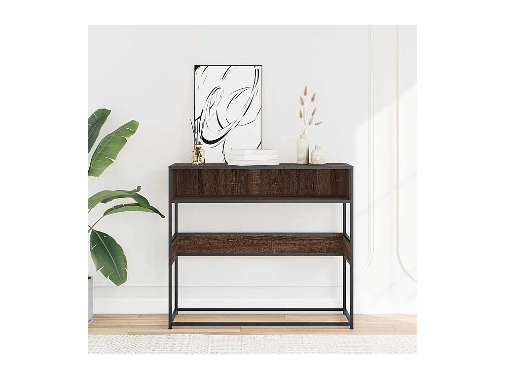 Mesa consola madera de ingeniería marrón roble 90x35x80 cm