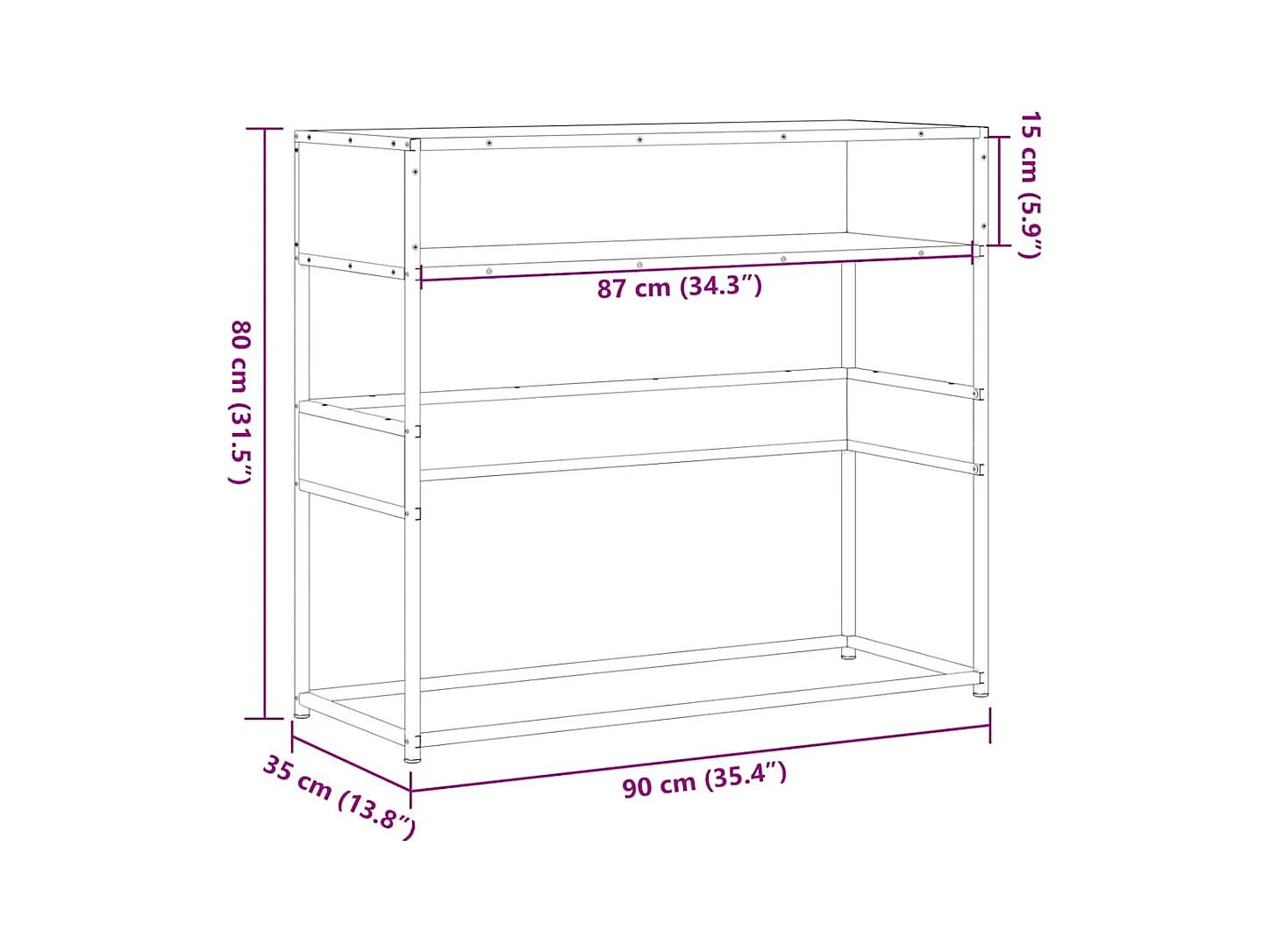 Mesa consola madera de ingeniería marrón roble 90x35x80 cm