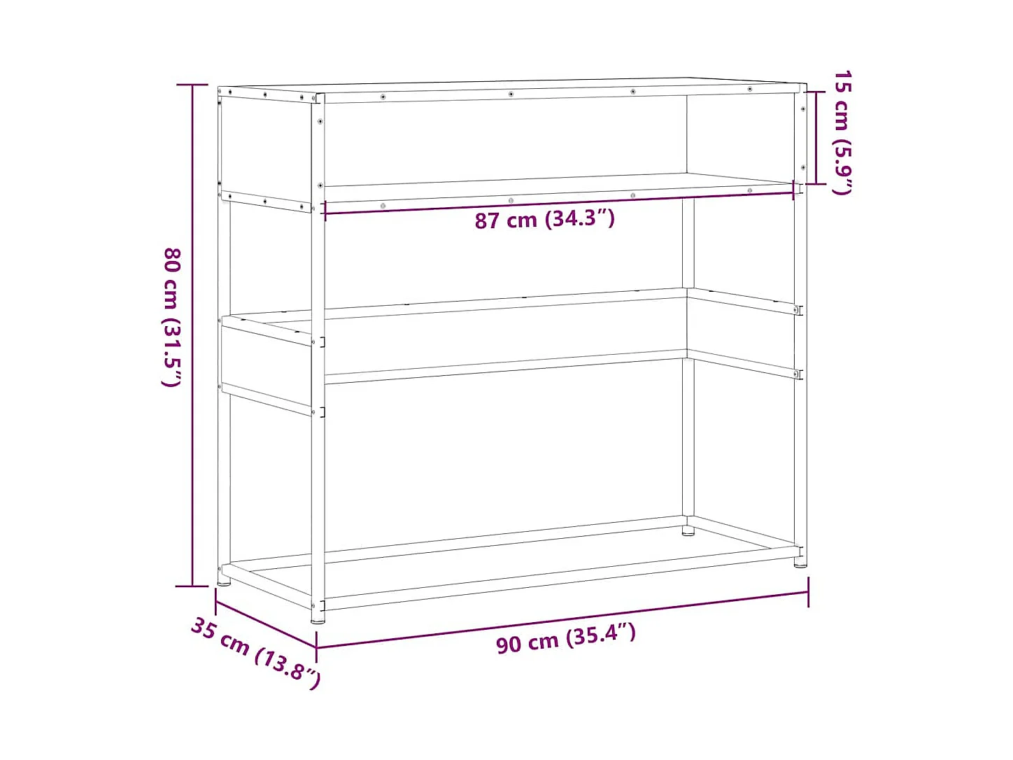 Mesa consola 90x35x80 cm derivados madeira carvalho castanho