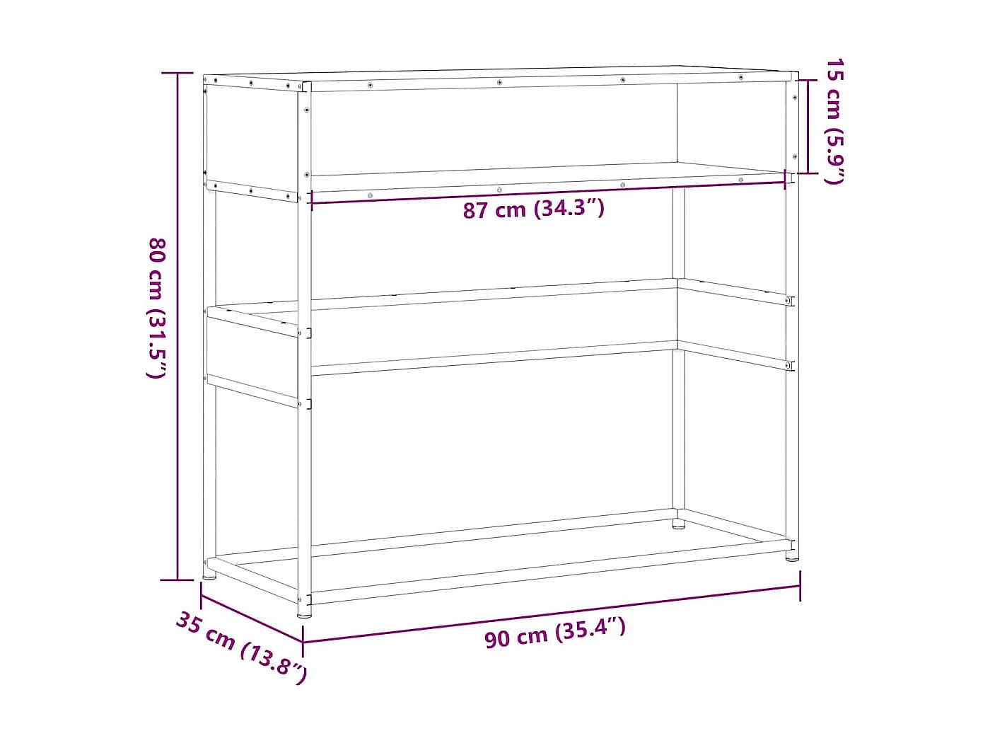 Mesa consola 90x35x80 cm derivados madeira carvalho castanho