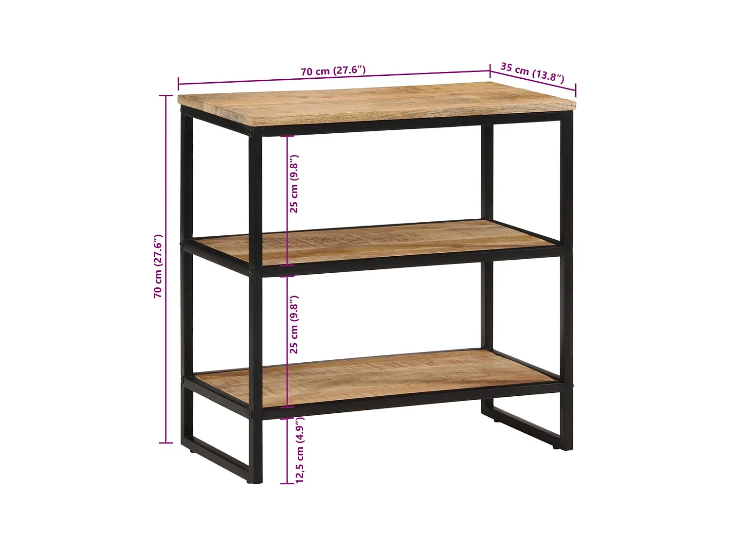 Mesa consola madera maciza de mango rugosa 70x35x70 cm