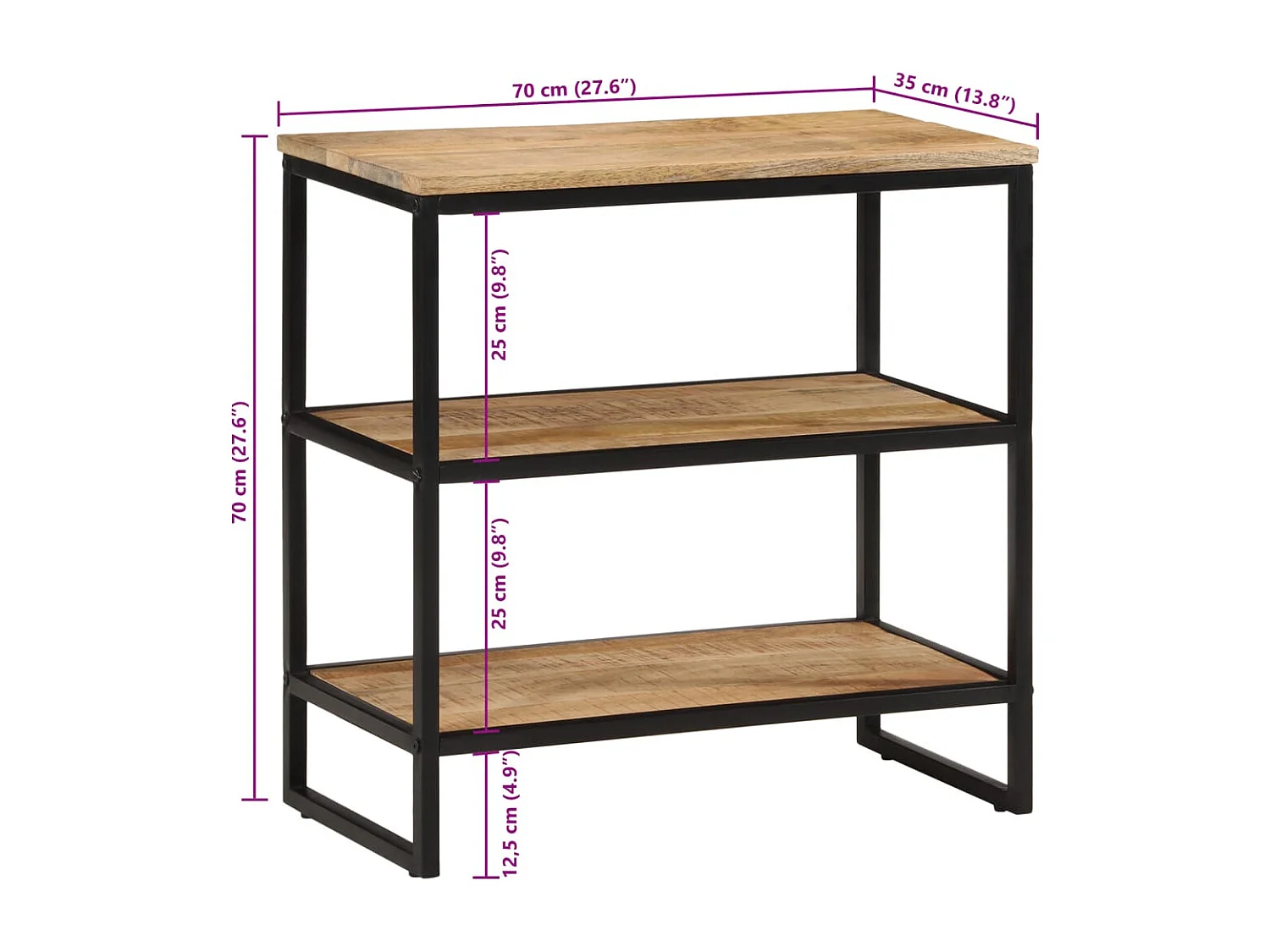 Mesa consola madera maciza de mango rugosa 70x35x70 cm