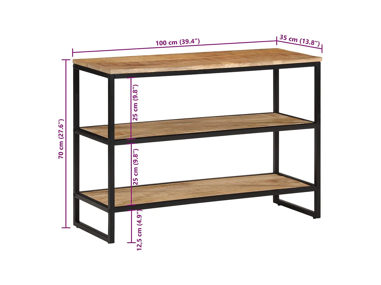 Mesa consola madera maciza de mango rugosa 100x35x70 cm