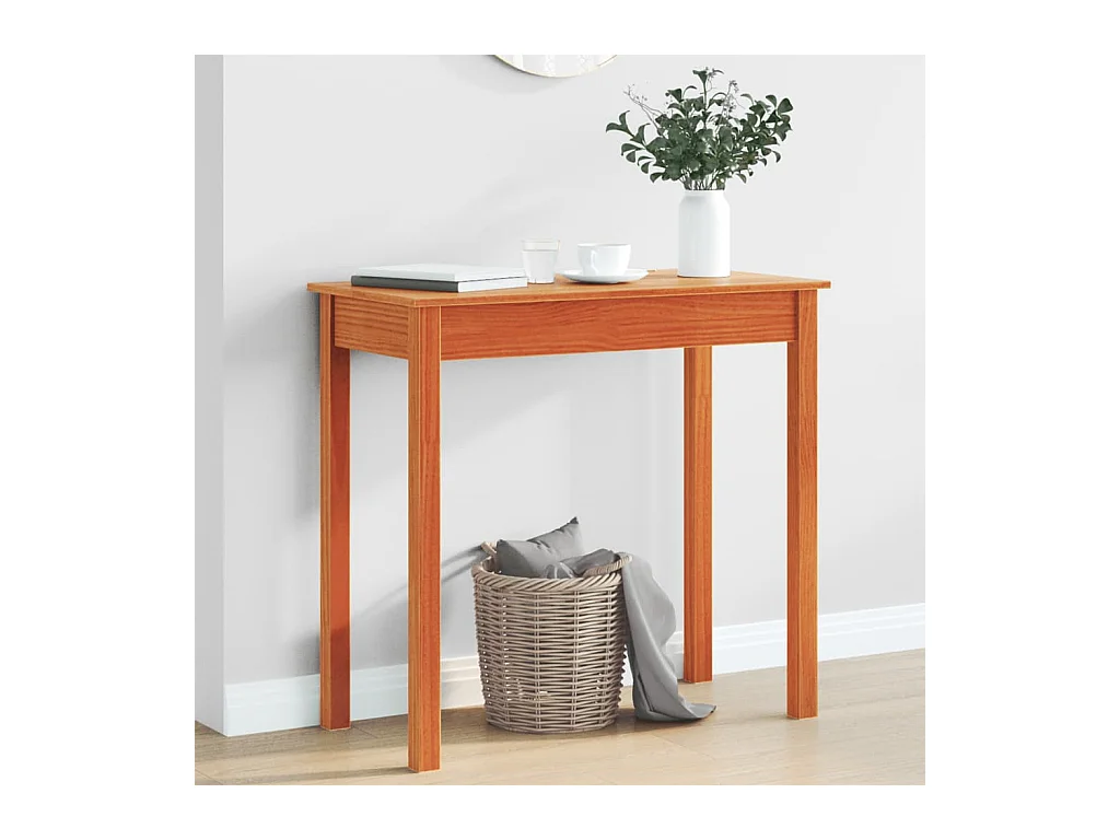 Mesa consola de madera maciza de pino marrón cera 80x40x75 cm