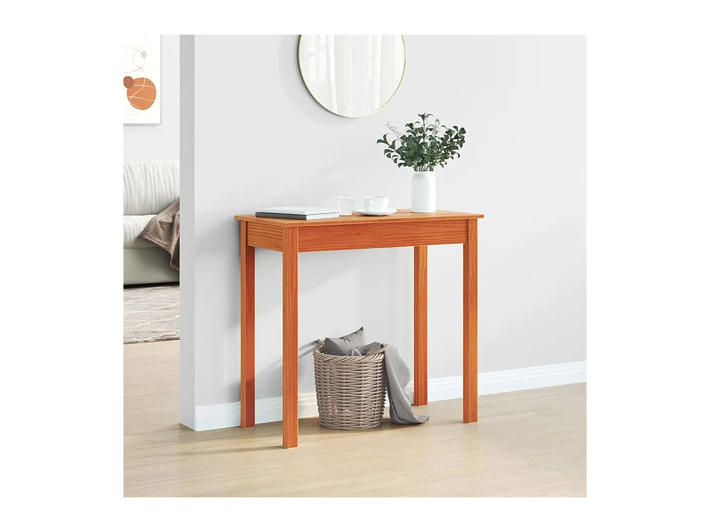Mesa consola de madera maciza de pino marrón cera 80x40x75 cm