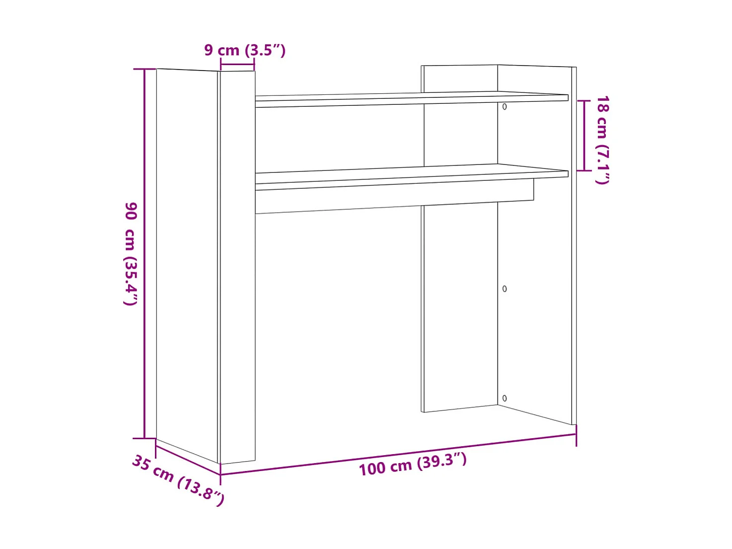Table console sonoma gris 100x35x90 cm bois d'ingénierie