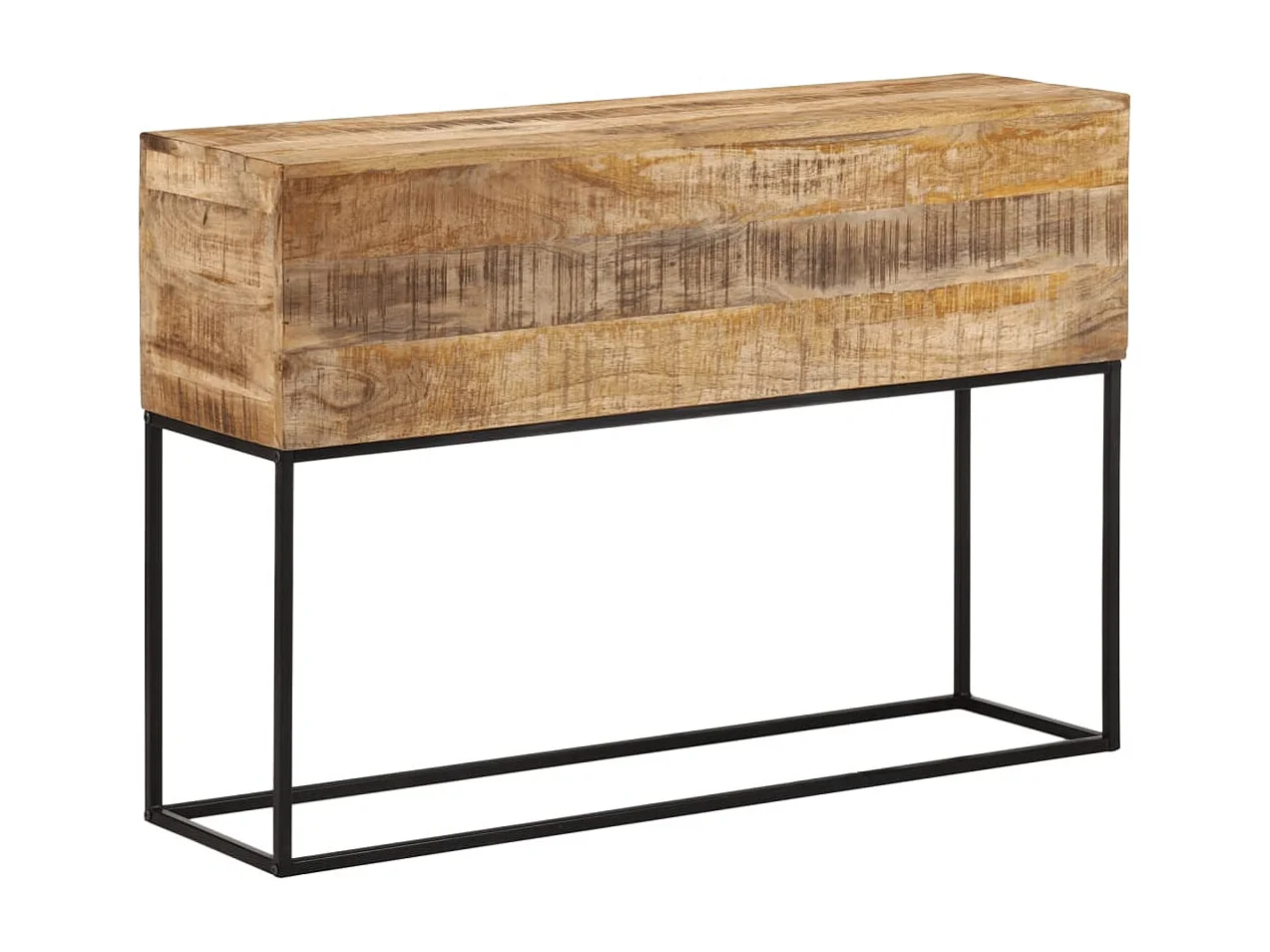 Table console 110x30x75 cm bois de manguier massif brut et fer