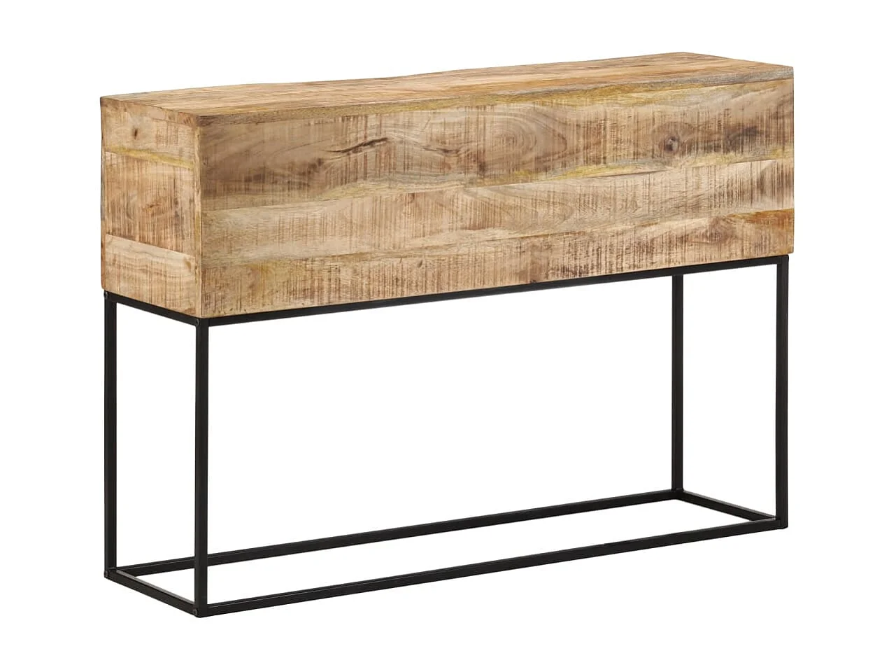 Table console 110x30x75 cm bois de manguier massif brut et fer