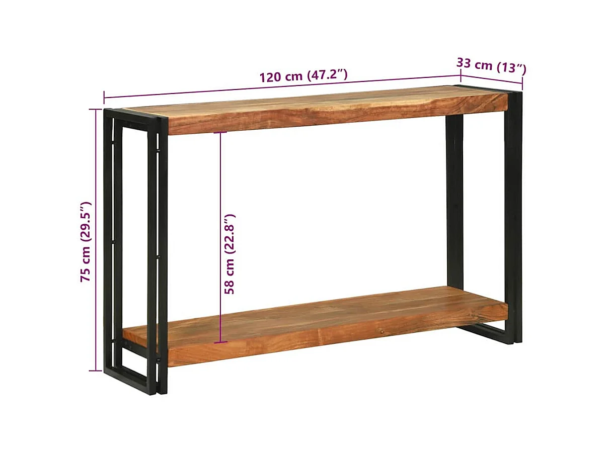 Mesa Consola Marrón 120 x 33 x 75 cm madera maciza de acacia