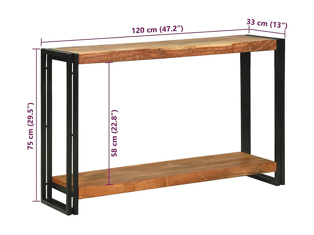 Mesa Consola Marrón 120 x 33 x 75 cm madera maciza de acacia
